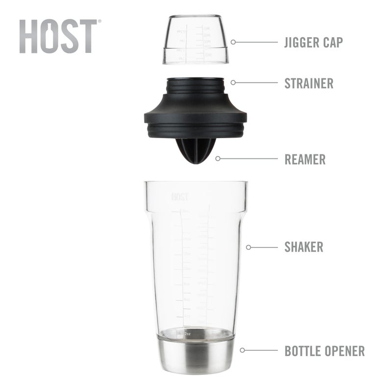 Host All in One Cocktail Shaker Set with Measurements, Reamer, Bottle Opener, Strainer and Jigger for Cold Brew Cocktails, Home Bar, Bartending, Camping, Picnic, Outdoor Party, On the Go, 18 oz - Image 3